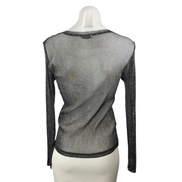 Zara Trafaluc Women's Black Sheer Mesh Glitter Sparkly Long Sleeve Blouse Top S - Picture 3 of 4